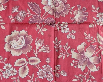 Antique 19th C French Fabric Madder Brown Dark Red, Floral 1.2 yards France Cotton Print