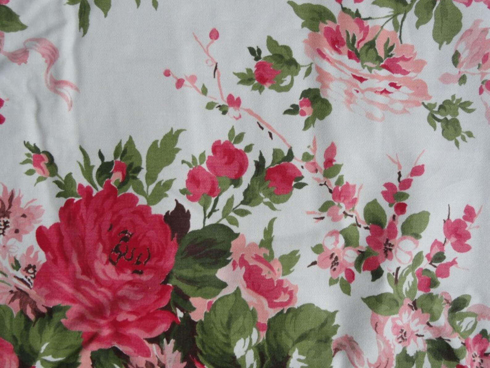 Vintage WAVERLY Rose Floral Fabric pink red bouquet 7 yards Etsy