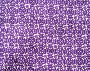 Vintage Floral Print Canvas Fabric- Purple Tan - Floral Checkered Check Geometric Circles 2 yards