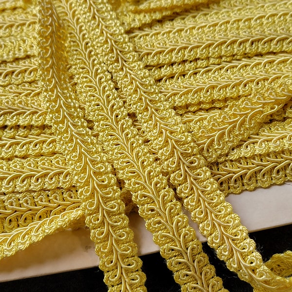 Vintage French Gimp Trim - Yellow - Brushed Cotton - 3/4" Upholstery Braided Cord Trim -By the yard