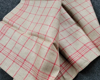 Vintage Linen Hand Towel: Red Plaid, Monogrammed NL, NOS