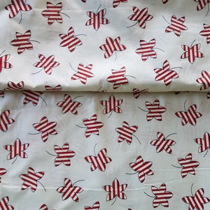 Vintage Red White Stripe Leaf Printed Cotton Fabric 2.6 yards image 5