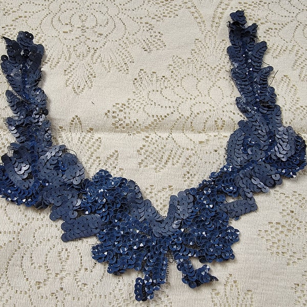 Vintage Navy Blue Sequin Large Dress Applique 8 1/4"