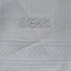 Lg Antique Vintage Irish Linen Damask Hand Towel  24x41 Bath Towel, Monogrammed