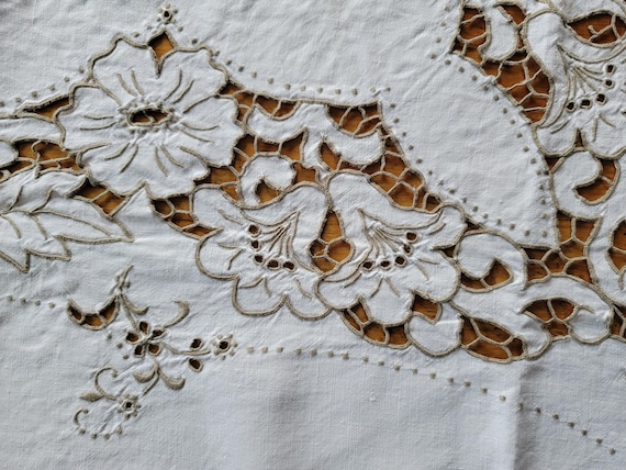 ヴィンテージマデイラ刺繍テーブルクロス、宴会テーブルクロス69x100