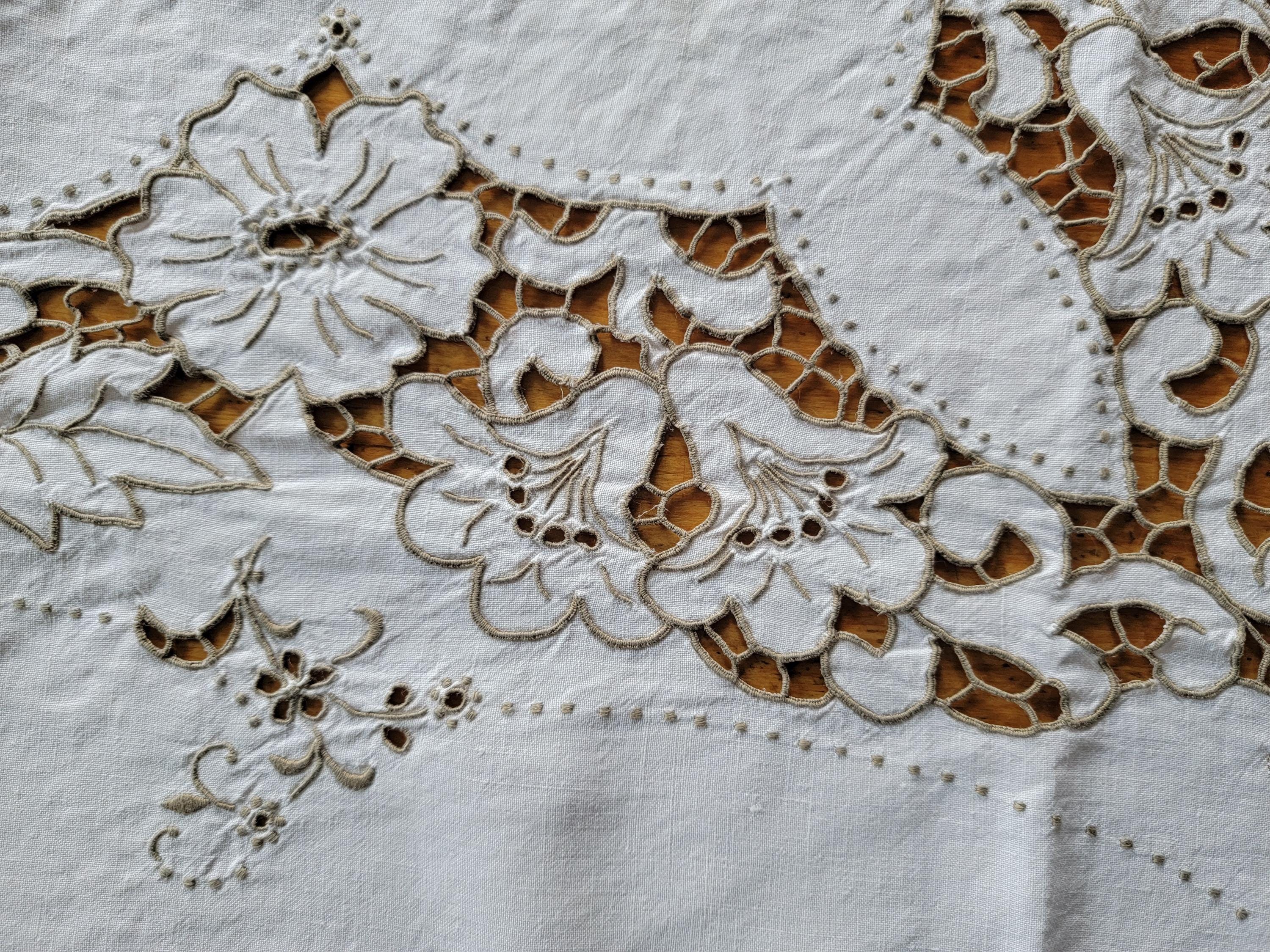 ヴィンテージマデイラ刺繍テーブルクロス、宴会テーブルクロス69x100