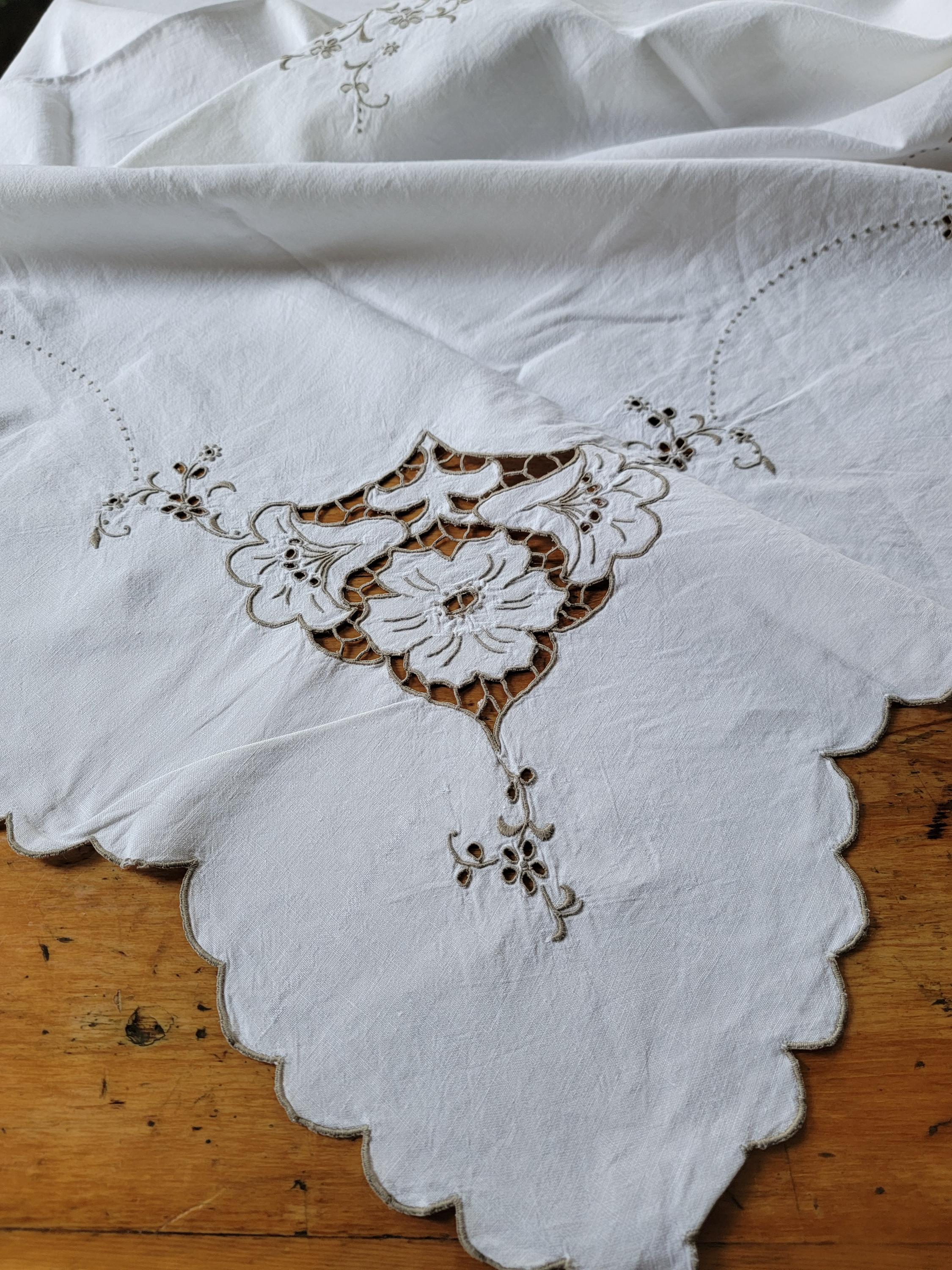 ヴィンテージマデイラ刺繍テーブルクロス、宴会テーブルクロス69x100