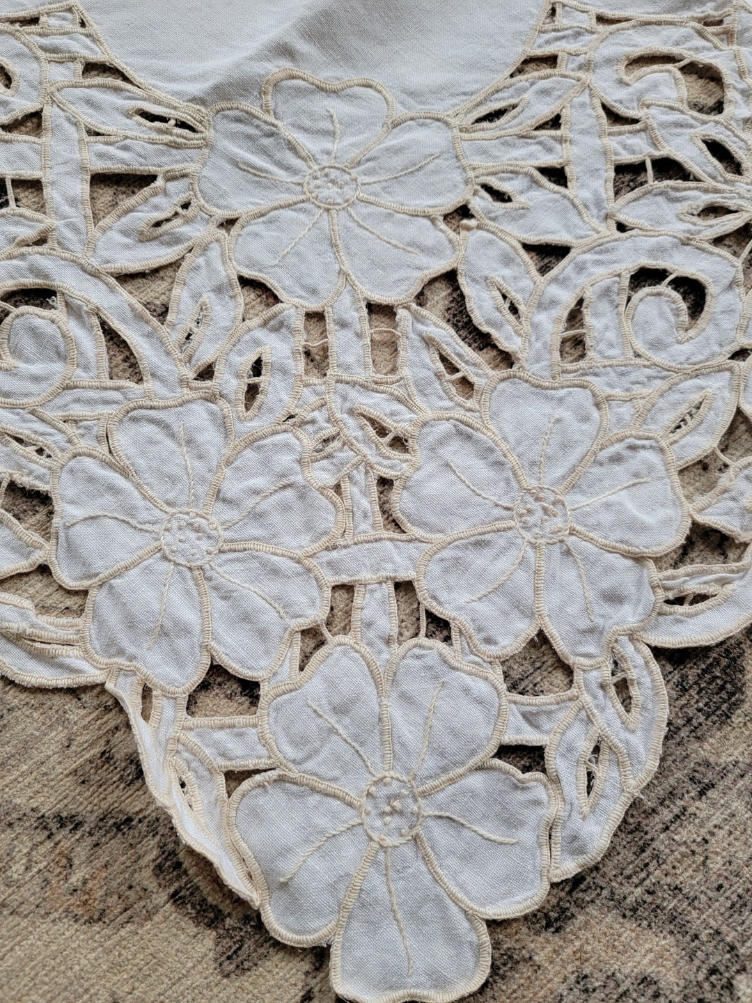 Creative Linens Ivory Sheer Tablecloth – Spring Peach Floral Embroidered, #3738W
