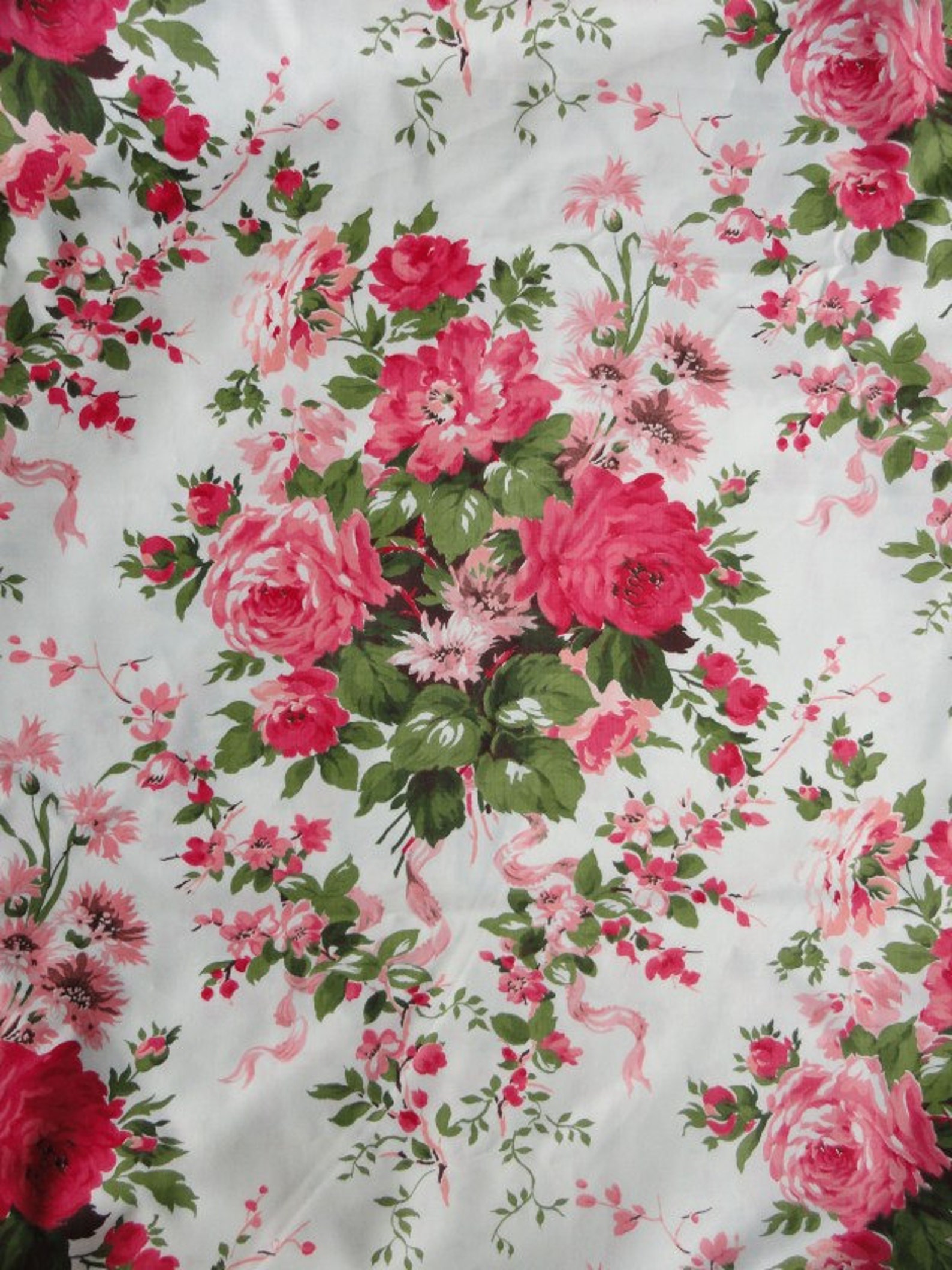 Vintage WAVERLY Rose Floral Fabric pink red bouquet 7 yards Etsy