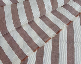 Vintage Brown White Striped Cotton Chambray Fabric  36"W