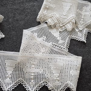 Vintage French Religious Altar Cloth Filet Crochet Lace Trim - Cross Chalice 7x148 Cotton