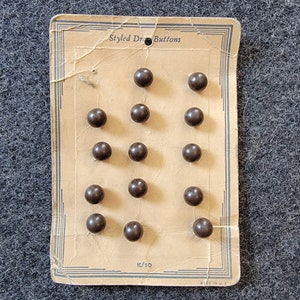 Vintage Art Deco estilo vestido botones tarjeta bolas redondas K/10 EE.UU. marrón oscuro