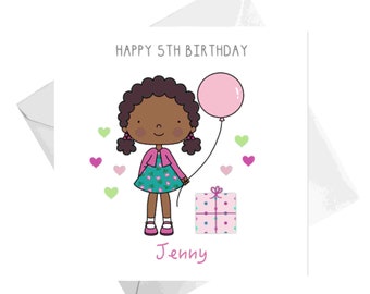 Personalised Age Birthday Card for girls,  Children's Birthday card, Number Birthday card, Black Girl Birthday Card