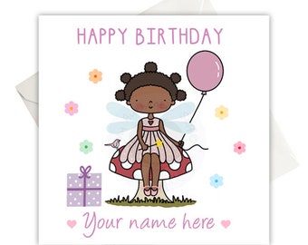 Black Fairy Girl Birthday Card Happy Birthday Fairy Greeting Card Personalised Fairy Birthday Card Birthday Girl Fairy Card