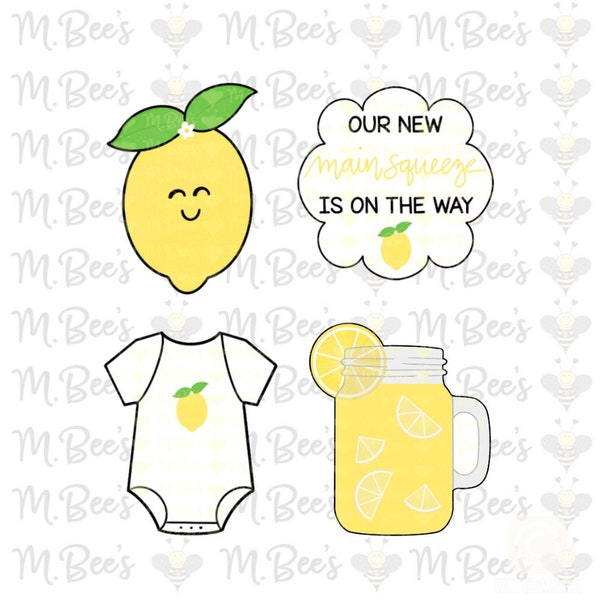 Lemon Baby Onesie Plaque Cookie Cutter Set Baby Shower Fruit Tree Sweet Lemons Main Squeeze Lemonade Mason Jar Glass Drink Theme Birth Party