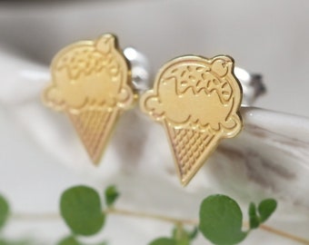 Ice Cream Cone Brass Post Earrings // LanaBetty