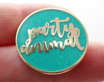 Anstecknadel - Partytier (Aqua Sparkle und Gold) - Emaille Pin - Pinback Button