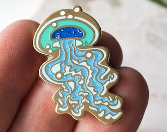 Lapel Pin - Sparkle Blue Jellyfish - Emaille Pin - Pinback Button