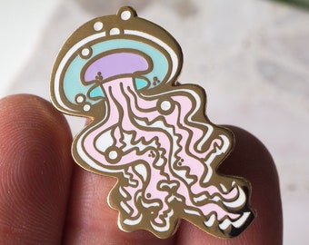 Lapel Pin - Pastel Pink Jellyfish - Enamel Pin - Pinback Button