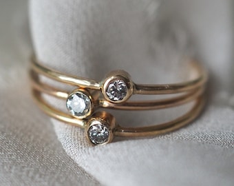 Solitaire Diamond Ring - Promise Ring, Salt and Pepper Diamond, 14k Yellow Gold, April Birthstone, Diamond Stacking Ring, Tube Set Diamond