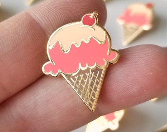 Lapel Pin - Peaches and Cream Ice Cream Cone - Enamel Pin - Pinback Button