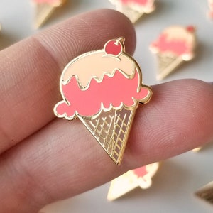 Lapel Pin - Peaches and Cream Ice Cream Cone - Enamel Pin - Pinback Button