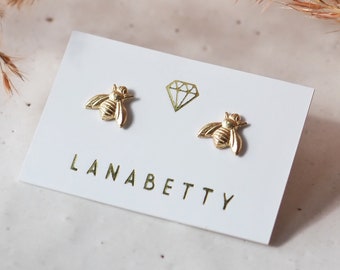 Bee Earrings - Brass + Sterling Silver