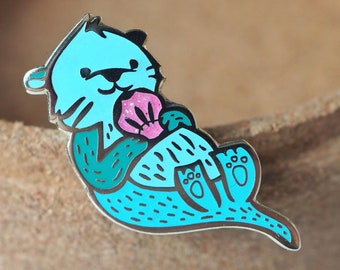 Lapel Pin - Mint Aqua Green Sea Otter - Enamel Pin - Pinback Button