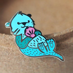 Lapel Pin Mint Aqua Green Sea Otter Enamel Pin Pinback Button image 1