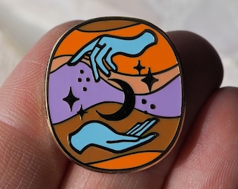 Magical Hands and Moon Pin - Mantra Collection - Enamel Pin