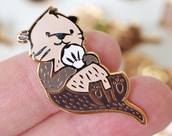 Lapel Pin - White Shell Sea Otter - Enamel Pin - Pinback Button - Glow-in-the-dark