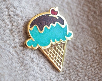 Lapel Pin - Ice Cream Cone with a Cherry on Top - Chocolate Mint Sparkle - Enamel Pin - Pinback Button