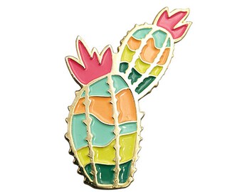 Lapel Pin - Southwest Cactus - Enamel Pin - Pinback Button | Mint Neon Aqua Green