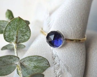 Faceted Iolite Stacking Ring // hammered gold filled or sterling silver // from the studio