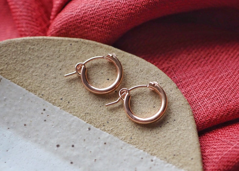 Gravity Hoop Earrings Small 13mm Rose Gold Fill