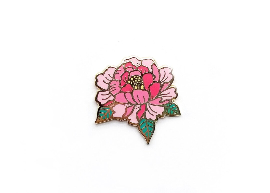 Lapel Pin Pink Peony Enamel Pin Pinback Button Etsy Canada