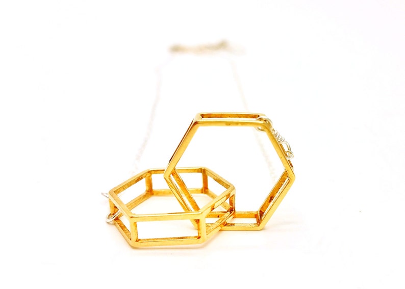 Interlocking Hexagons // Geometric Necklace // 3D Printed Etsy