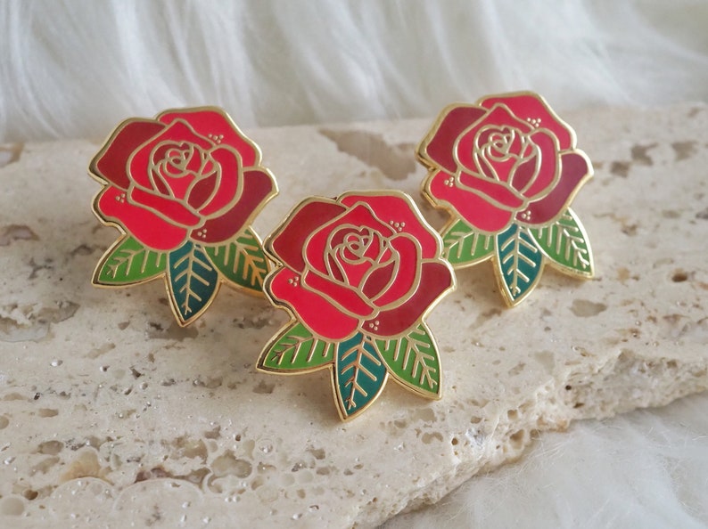 Lapel Pin Red Rose Enamel Pin Pinback Button image 2