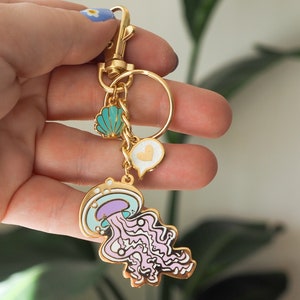 Pastel Jellyfish Keychain Gold Key Fob image 3