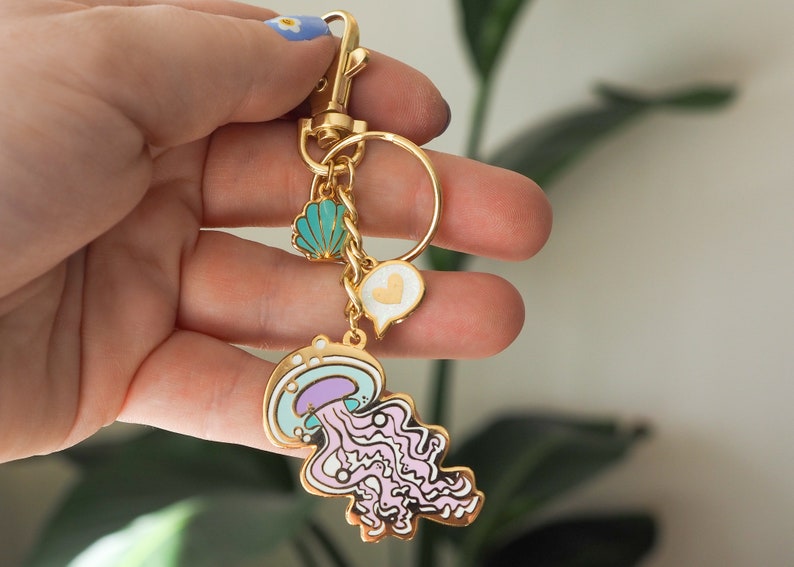 Pastel Jellyfish Keychain Gold Key Fob image 3