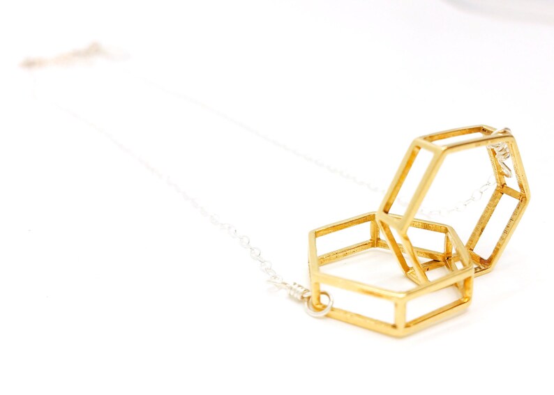 Interlocking Hexagons // Geometric Necklace // 3D Printed Etsy