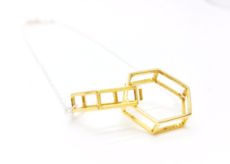 Interlocking Hexagons // Geometric Necklace // 3D Printed Etsy