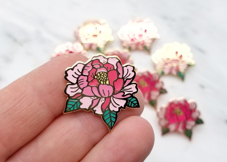 Lapel Pin Pink Peony Enamel Pin Pinback Button image 3