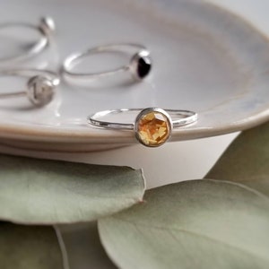 Faceted Citrine Stacking Ring // hammered gold filled or sterling silver // from the studio image 3