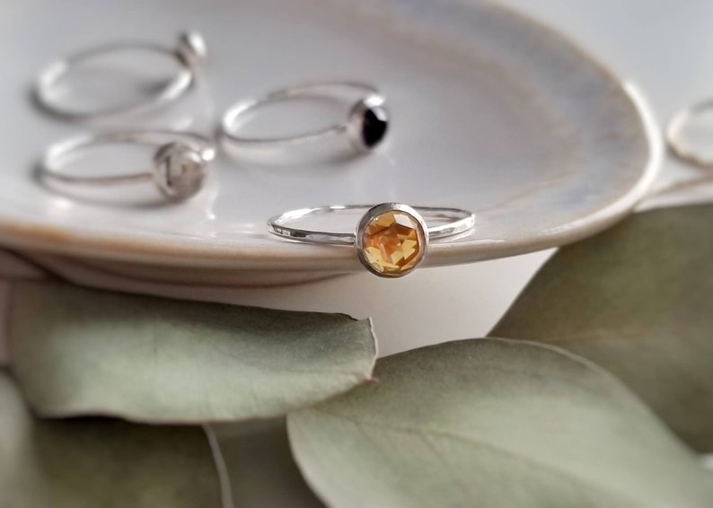 Faceted Citrine Stacking Ring // hammered gold filled or sterling silver // from the studio image 3