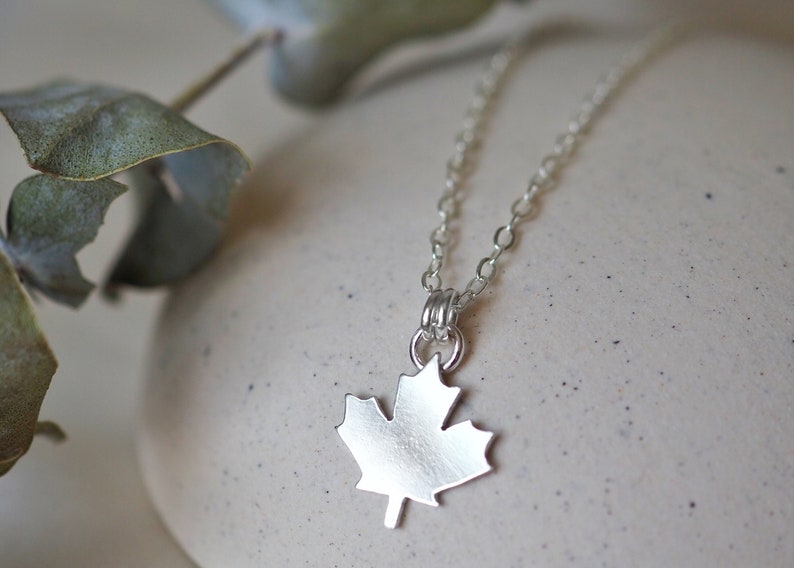 Silver Maple Leaf Necklace 18 inches long image 1