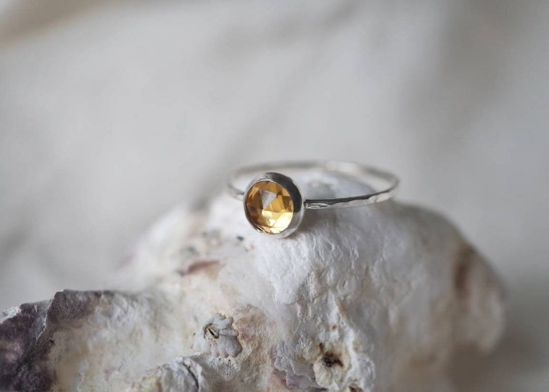 Faceted Citrine Stacking Ring // Hammered Gold Filled or Sterling ...