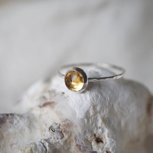 Faceted Citrine Stacking Ring // hammered gold filled or sterling silver // from the studio image 1