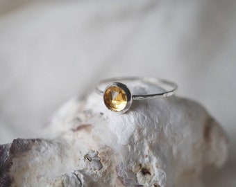 Faceted Citrine Stacking Ring // hammered gold filled or sterling silver // from the studio