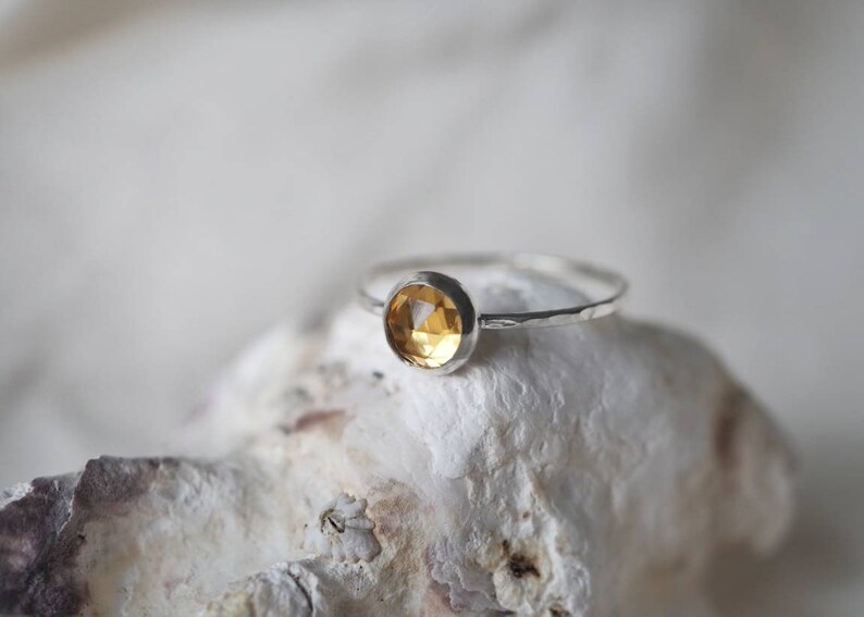 Faceted Citrine Stacking Ring // hammered gold filled or sterling silver // from the studio image 1